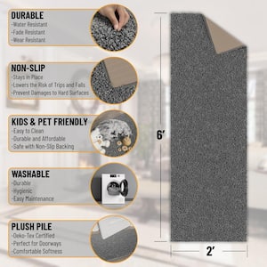 Softy Bath Collection Non-Slip Rubberback Solid Soft Grey 2 ft. 2 in. x 6 ft. Indoor Runner Rug