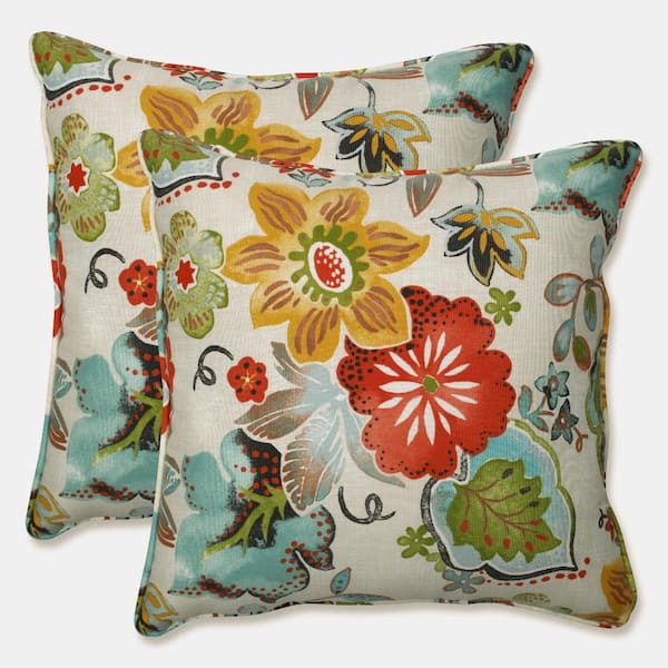 Pillow Perfect Floral Green Square Outdoor Square Throw Pillow 2-Pack