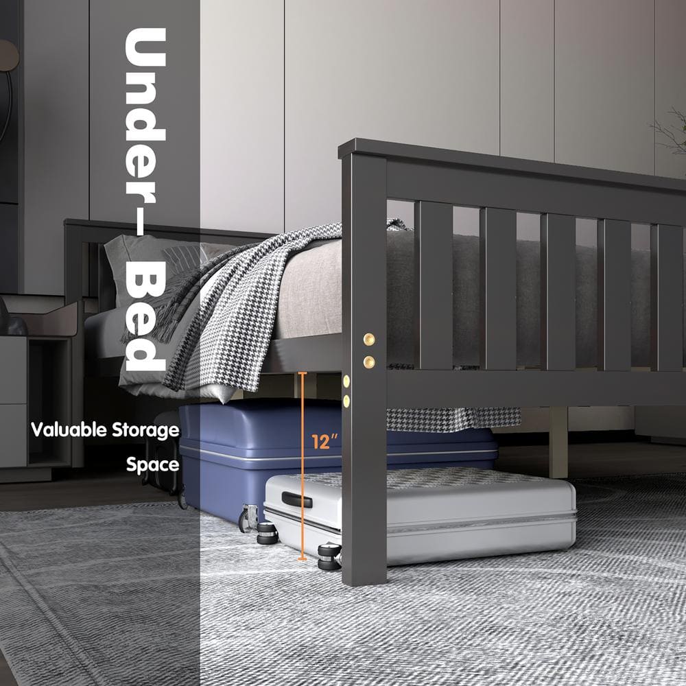 Elegant Espresso Queen Platform Bed with Wooden Frame and Headboard