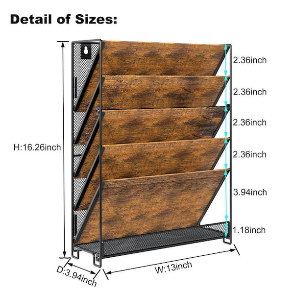 13 in. x 4 in. Brown Rustic Hanging Wall Magazine Rack Holder