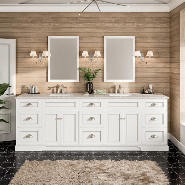 Eviva Epic 96 in. W x 22 in. D x 34 in. H Double Bathroom Vanity in White with White Quartz Top with White Sinks