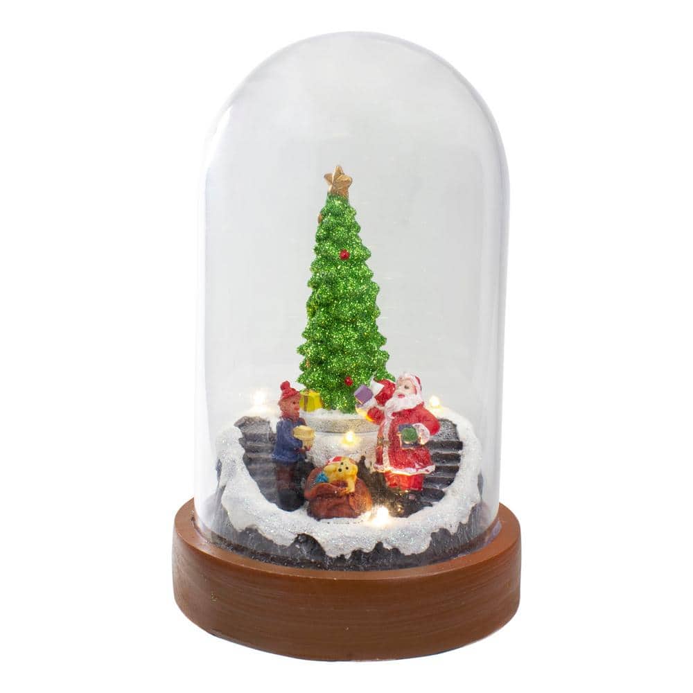 7 " Lighted Santa and Christmas Tree Cloche Style Decoration