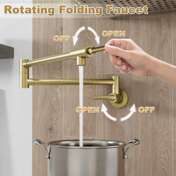 HAIYUNDA Wall Mount Pot Filler Faucet - Brushed Gold Solid Brass Swing Arm Kitchen Faucet