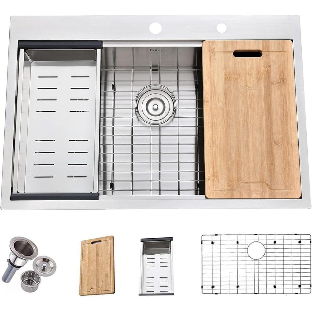 30 in. Drop-In Single Bowl 16G Brushed Nickel Stainless Steel Kitchen Sink 