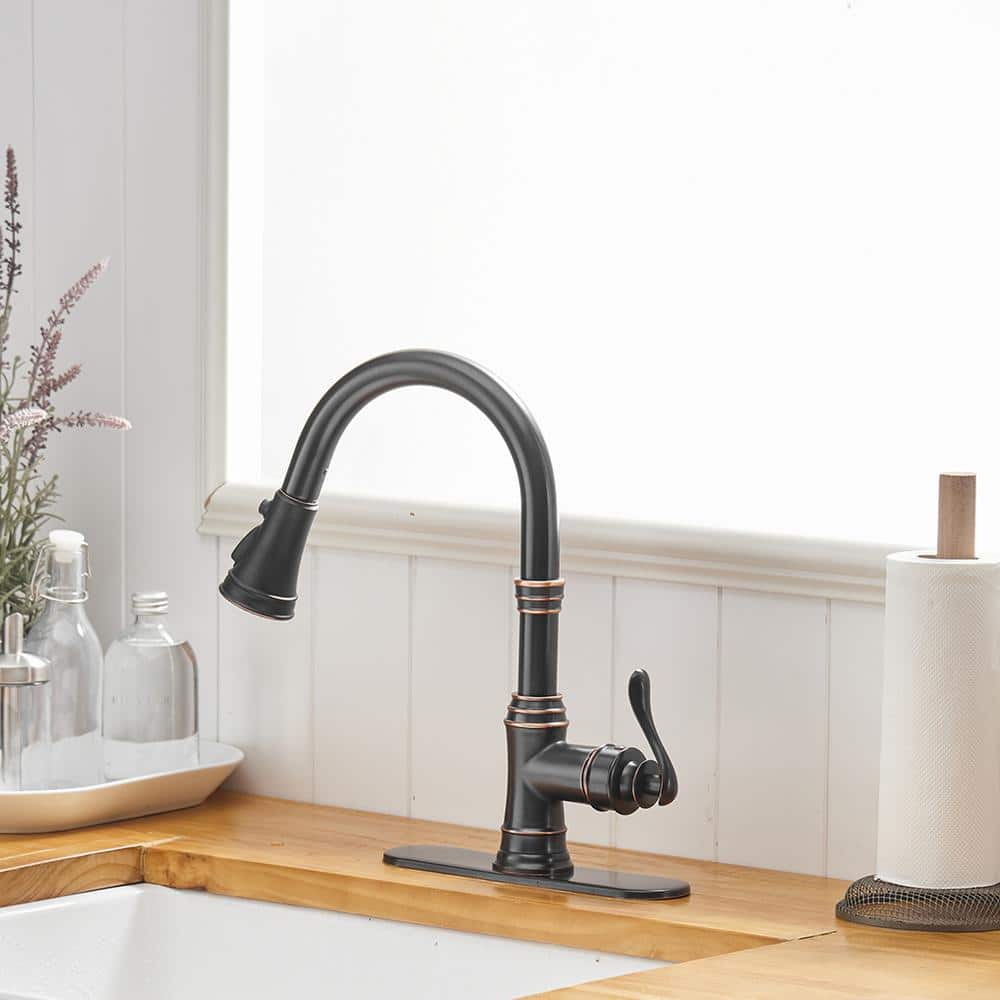 Oil-Rubbed Bronze Pull-Down Kitchen Faucet with Spray