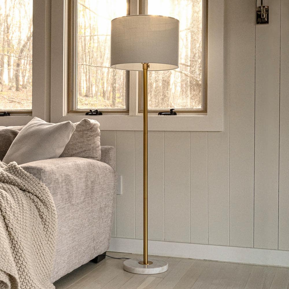 Jonathan Y 65" Adjustable Brass Gold and White Arc Floor Lamp