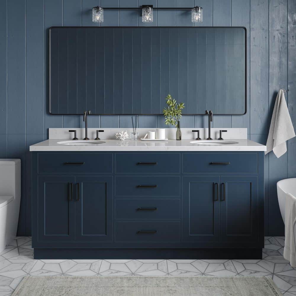 Hepburn 72 in. Double Sink Freestanding Bathroom Vanity in Midnight Blue with Carrara White Quartz Top price history on PriceWatchPro