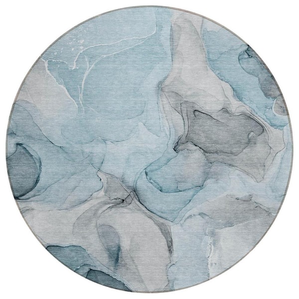 HomeRoots Teal 8 ft. Round Abstract Indoor / Outdoor Area Rug