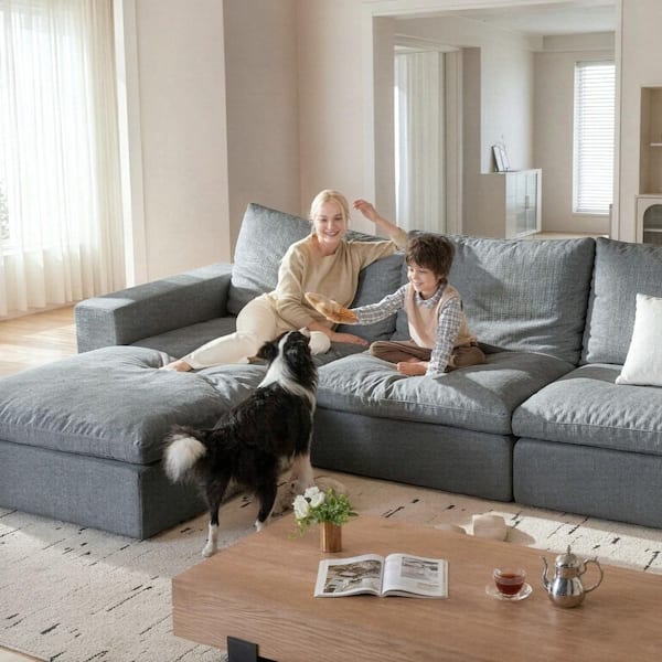 Magic Home Storage 118 in. Square Arm Down Filled Linen 3-Seater