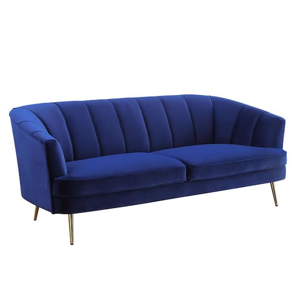 HomeRoots Amelia 78 in. Rolled Arm Velvet Rectangle Sofa in Blue