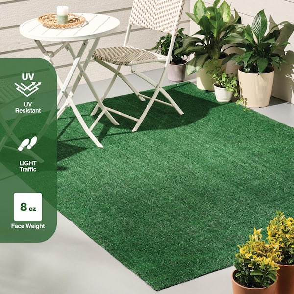 Emerald Green Precut Turf 6 ft. x 8 ft. x 8 mm Green Artificial Turf Grass Rug