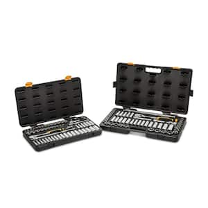 3/8 in. and 1/2 in. Drive 90-Tooth Standard and Deep SAE/MM Ratchet and Socket Set (111-Piece)
