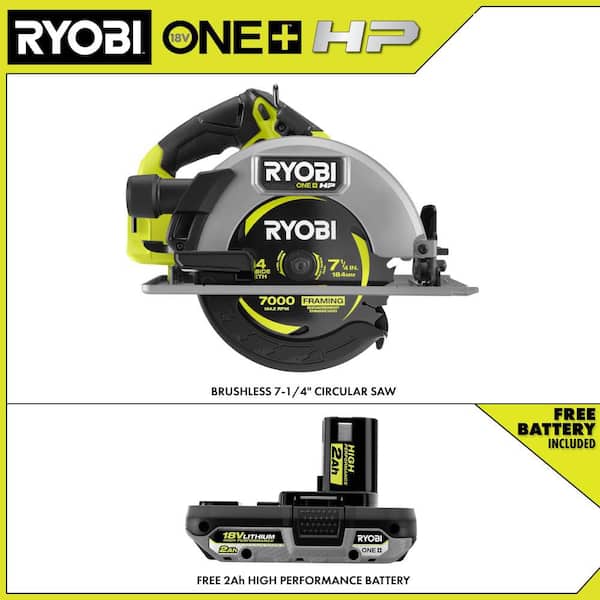 ONE+ HP 18V Brushless Cordless 7-1/4 in. Circular Saw with FREE 2.0 Ah HIGH PERFORMANCE Battery