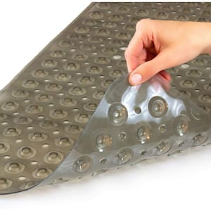 Clear Bath Mat 15.5 in. x 40 in. with 200 Suction Cups in Gray