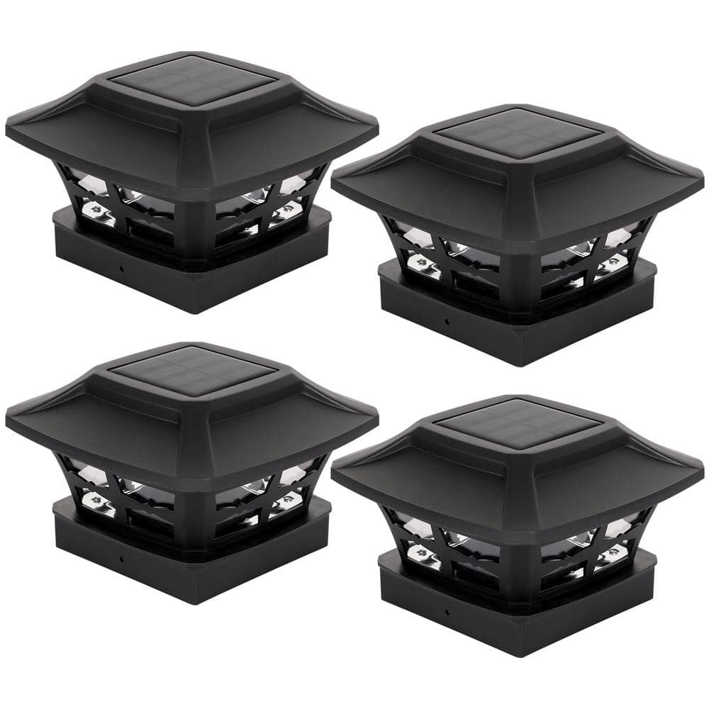 LamQee Solar Powered Black LED 4x4 Deck Post Light with 2 Modes (4Pack
