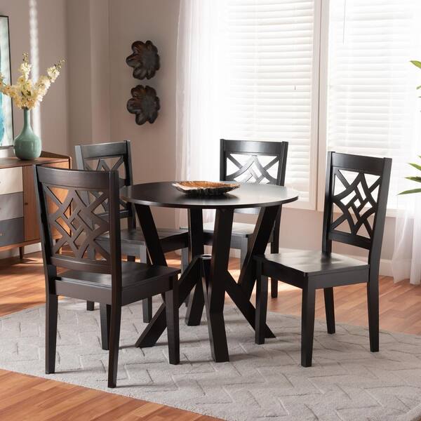 Baxton Studio Kaila 5 Piece Dark Brown Dining Set 1791138510900HD