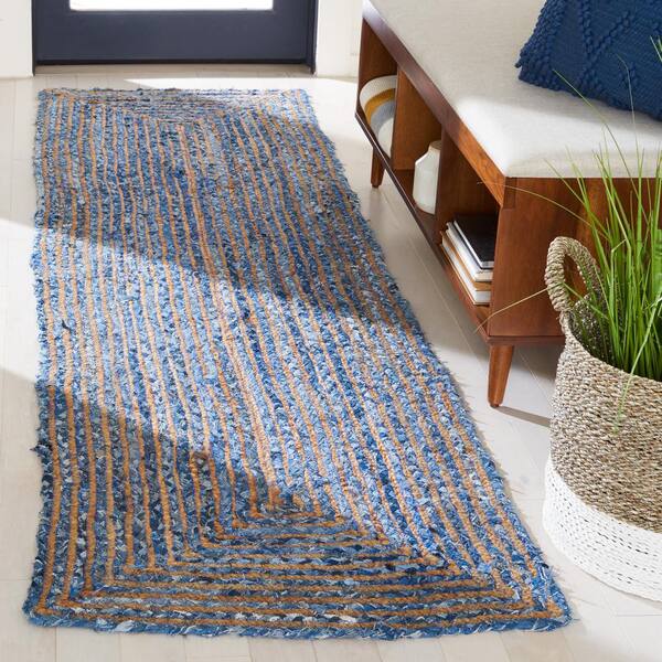 Cape Cod 2 ft. x 14 ft. Blue/Natural Striped Runner Rug