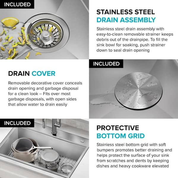 Kore Workstation Drop-In Stainless Steel 30 in. Single Bowl Kitchen Bar  Sink with Accessories