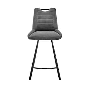 30 in. Timeless Slate Grey Faux Leather Silver Finish Swivel Counter Stool