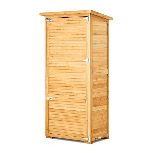Outdoor Storage Shed, 95 Gal, 31.5 in. D x 19.7 in. W x 63.8 in. H, Yellow, Wood Deck Box