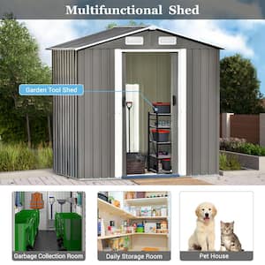 Planet 6 ft. W x 4 ft. D Patio Garden Lawn Metal Storage Shed with Lockable Slided Double Door in Gray (23.4 sq. ft.)