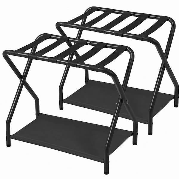 Black Foldable Metal Luggage Rack, 2-Pack Heavy Duty Suitcase Stand, Space Saving for Guest Room and Hotel