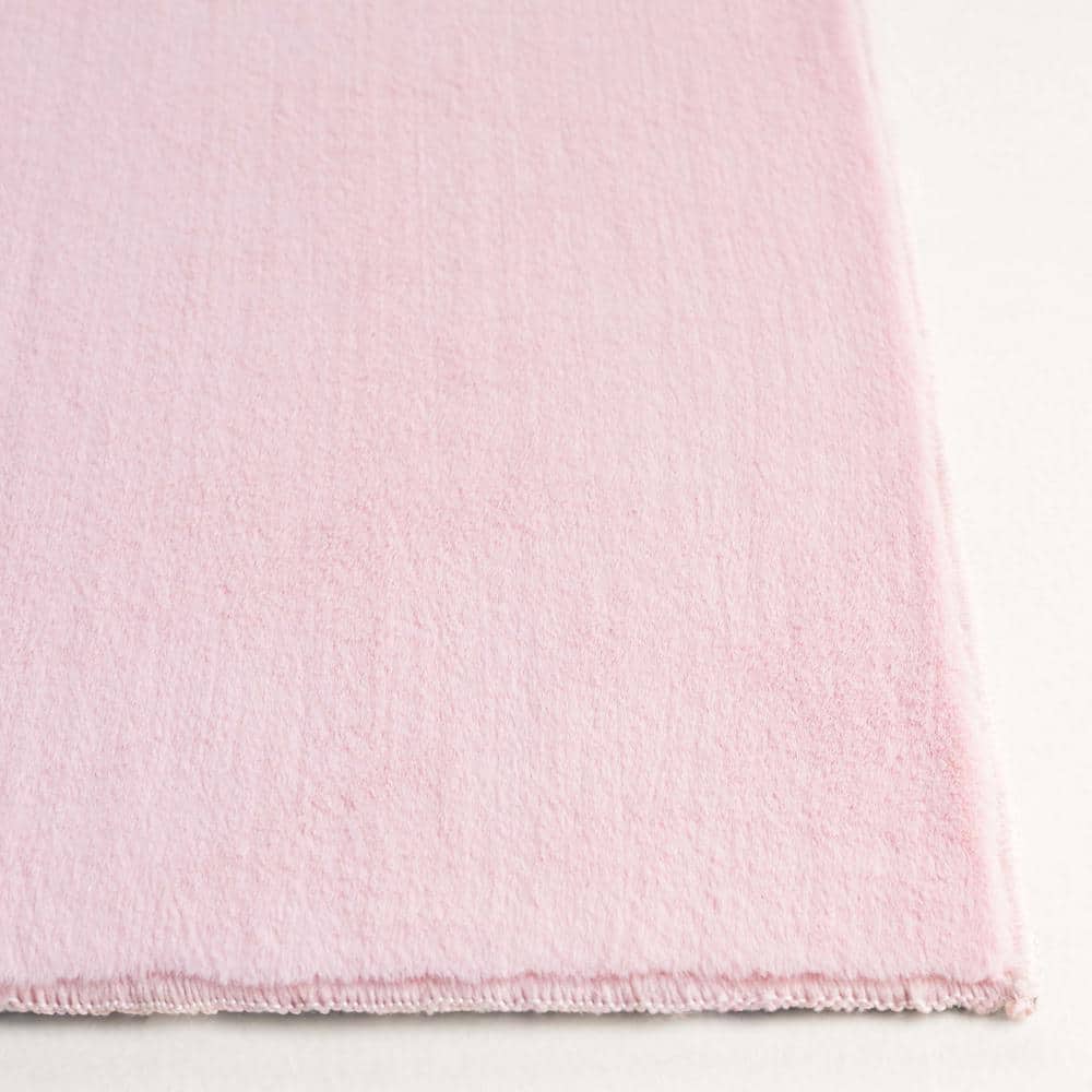 Pink Faux Rabbit Fur 5' x 7' Machine Washable Area Rug