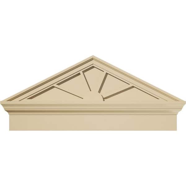 Ekena Millwork 34-in W x 15-3/8-in H x 2-3/4-in P (Pitch 6/12) Peaked Cap 4 Spoke Signature Urethane Combination Pediment, Primed Tan