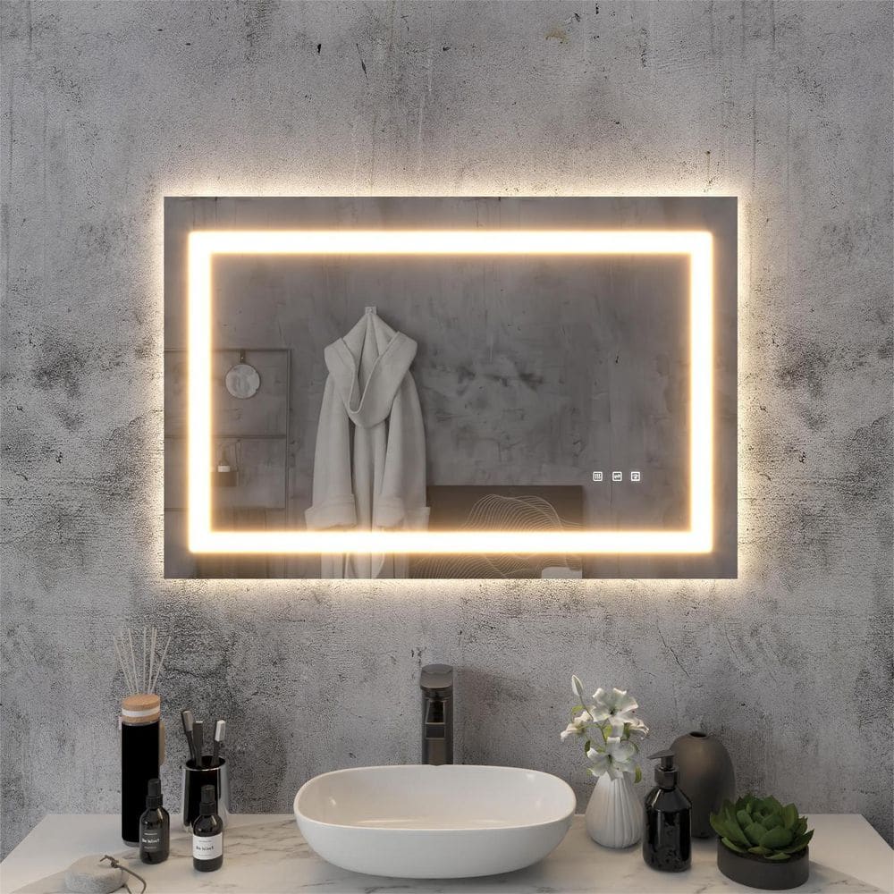 24 in. H x 36 in. W Rectangular Frameless LED Light Anti-Fog Wall Bathroom Vanity Mirror with Backlit and Front Light price history on PriceWatchPro