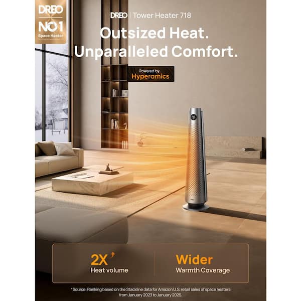 1500W 30 in. Ceramic Convection Electric Space Heater w/Remote, 120° Osc 5-Heat and 3-Fan Levels, 25dB in Black