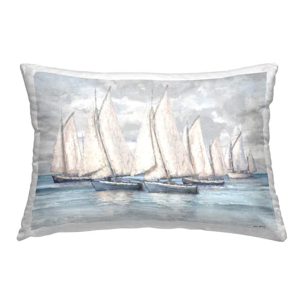 Nautical Sailboat Fleet Blue Print Polyester 14 in. x 20 in. Throw Pillow