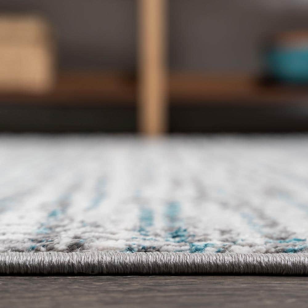 Reversible Gray Stripe Synthetic 8' x 10' Easy-Care Area Rug