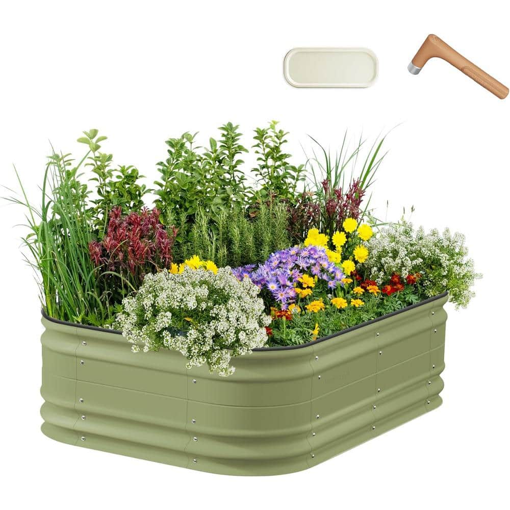 17 in. Tall 6 in 1 Novel Modular Raised Garden Bed Kit Metal Planter Box w/2 in 1 Wrench Magnetic Plant Tags Olive Green -  vego garden, VB6N117GG2