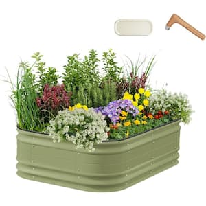 17 in. Tall 6 in 1 Novel Modular Raised Garden Bed Kit Metal Planter Box w/2 in 1 Wrench Magnetic Plant Tags Olive Green