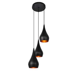 Timeless Home Noa 3-Light Black Pendant with 14.5 in. W x 11.5 in. H Black Aluminum Shade