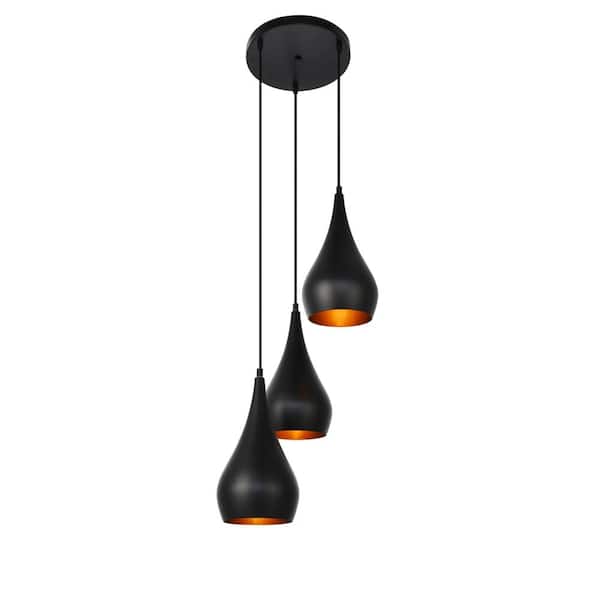 Unbranded Timeless Home Noa 3-Light Black Pendant with 14.5 in. W x 11.5 in. H Black Aluminum Shade