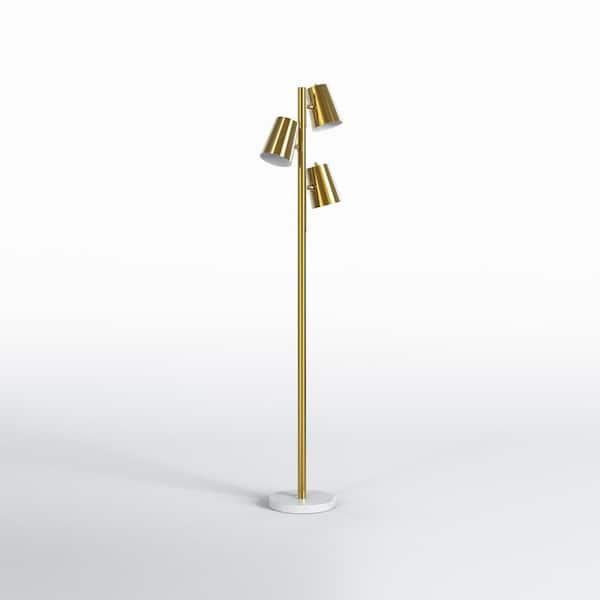 Caldwell 62 in. Brass Metal Tree-Shaped 3-Light Standard Floor Lamp With Marble Base