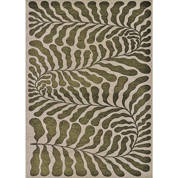 Castille Fiore Tea Leaf 5 ft. x 8 ft. Floral Indoor/Outdoor Area Rug