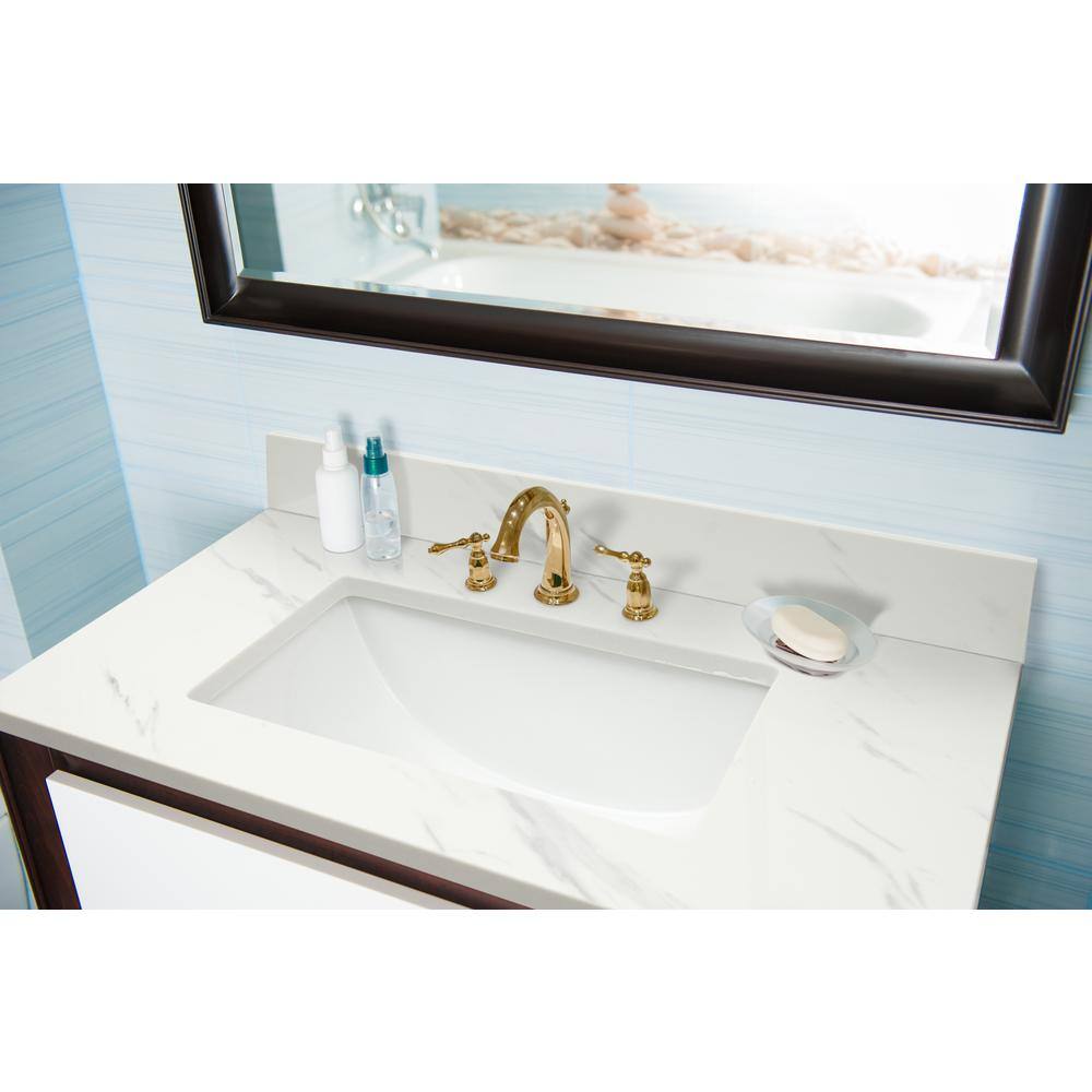 31 in. White Marble Bathroom Vanity Top with Single Sink