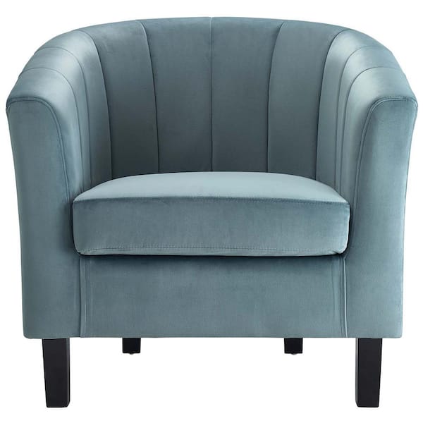 MODWAY Prospect Light Blue Channel Tufted Upholstered Velvet Armchair