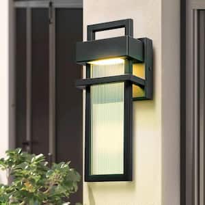 Swaney 12 in. Modern Black Integrated LED 3000K Waterproof Outdoor Hardwired Wall Sconce with No Bulbs Included 2-Pack
