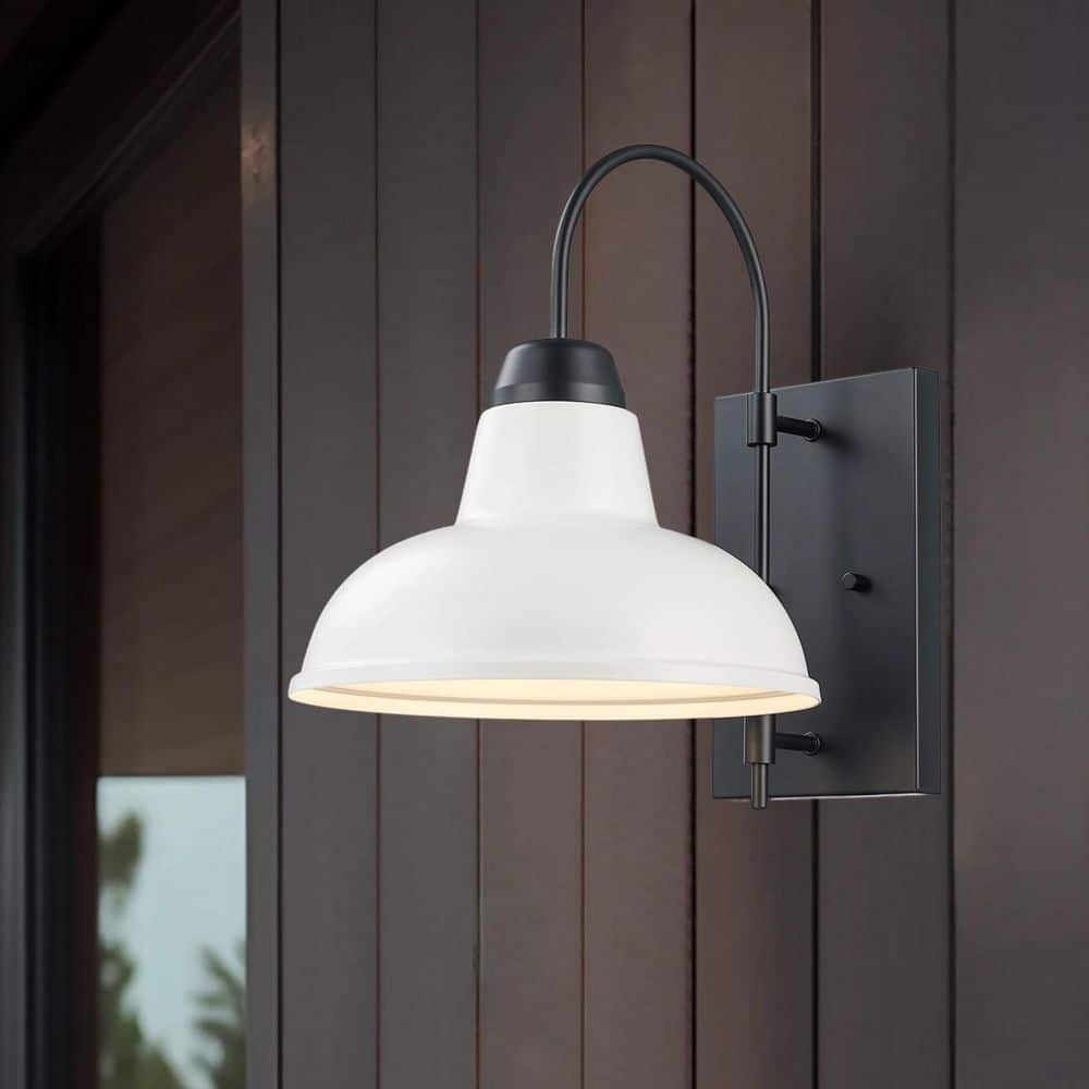 Gaviota 14.75 in. 1-Light Black and White Farmhouse Outdoor Barn Light Wall Sconce with Metal Shade price history on PriceWatchPro