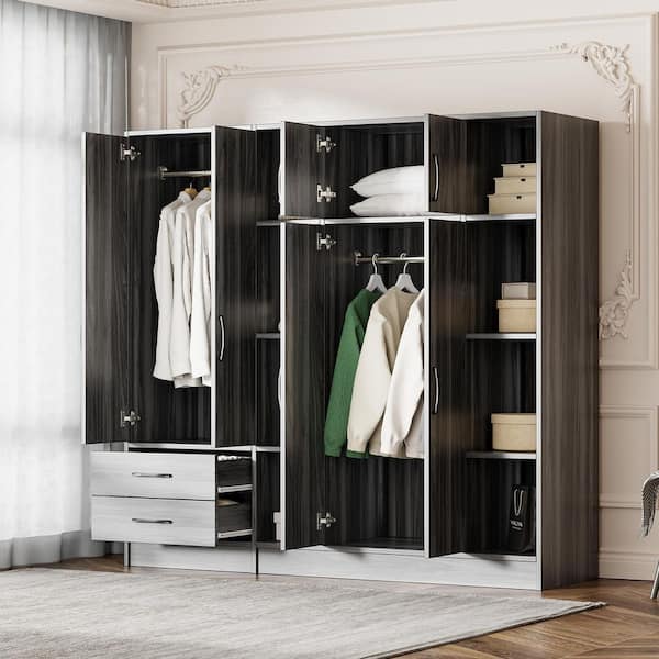 Harper & Bright Designs Gray 70.9 in. Storage Wardrobe Armoire with Shelves, Drawers, Hanging Rods