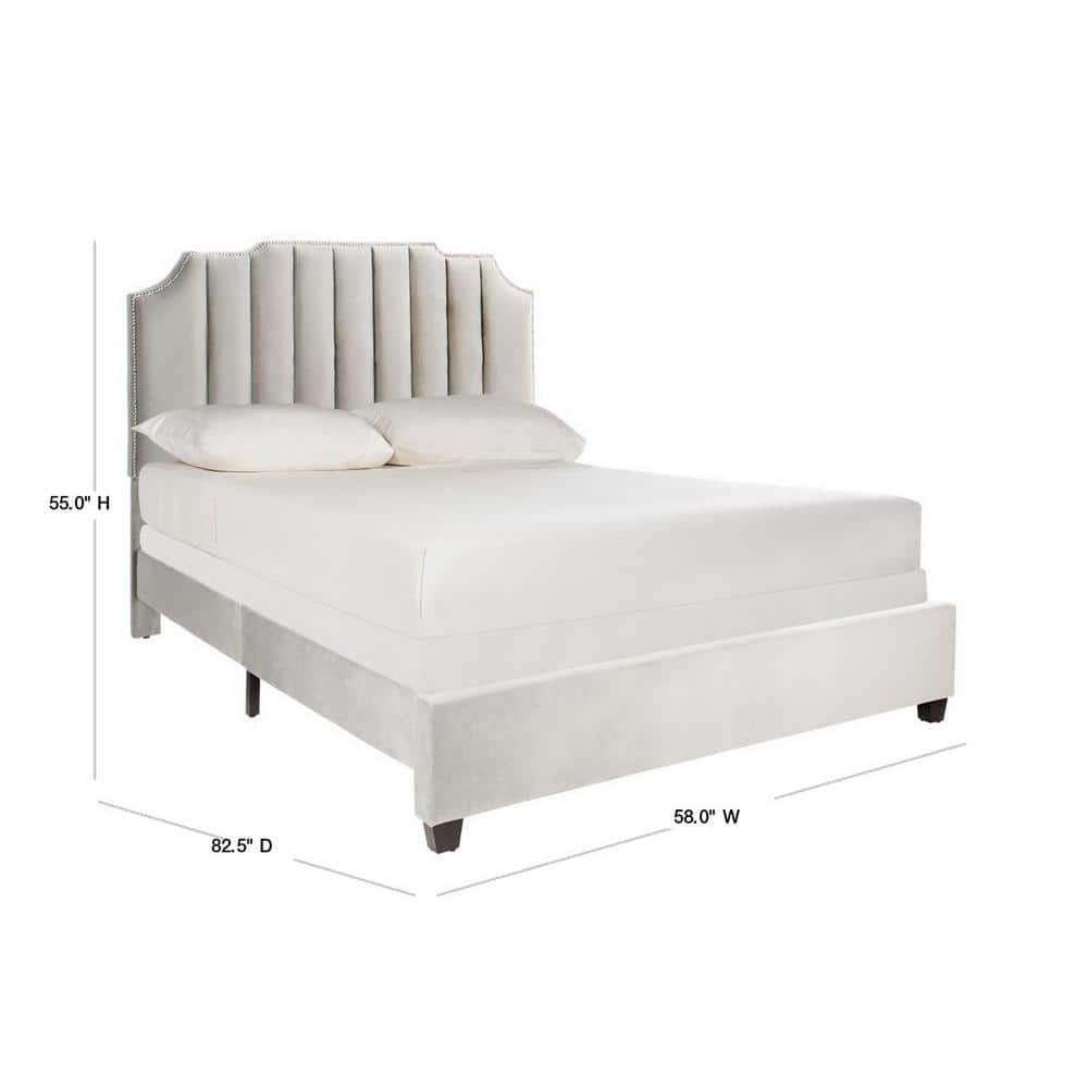 Gray Velvet Full Platform Bed with Tufted Headboard