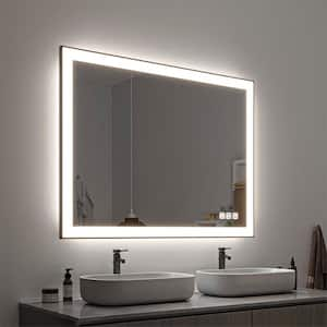 48 in. W x 32 in. H Rectangular Framed LED Anti-Fog Wall Mirror in Black with Backlit and Front Light