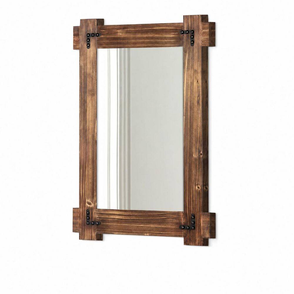 24 in. W x 36 in. H Rectangular Rustic Wood Framed Farmhouse Decorative Wall Mirror with Black Metal Accents, Bathroom price history on PriceWatchPro