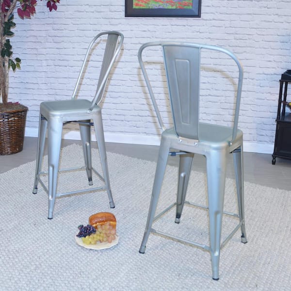 Carolina Cottage Adeline 24 in. Galvanized Metal Counter Stool Set of 2 TH 1001 24F GAV