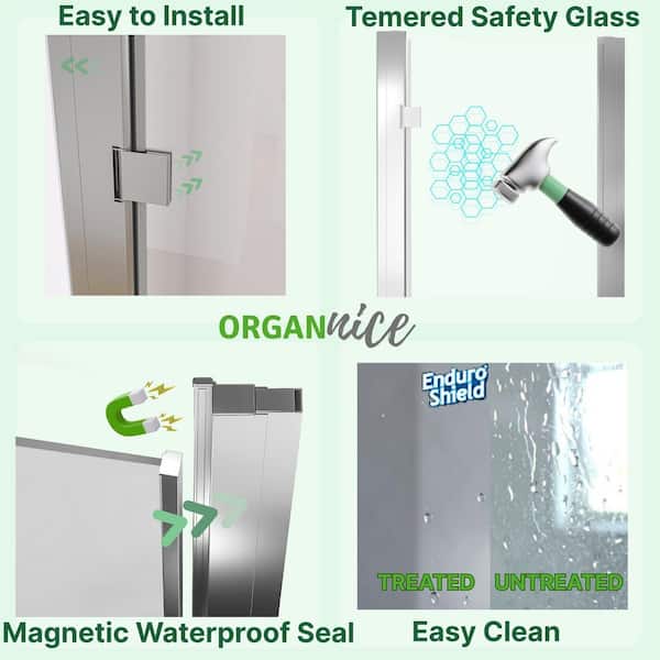 28 in. to 30 in. W x 72 in. H Pivot Hinged Swing Frameless Shower Door in Chrome with Clear Glass