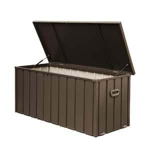 Outdoor Storage Box, 120 Gallon Wicker Patio Deck Boxes with Lid, Mobility Rollers Cushion Storage Dark Brown