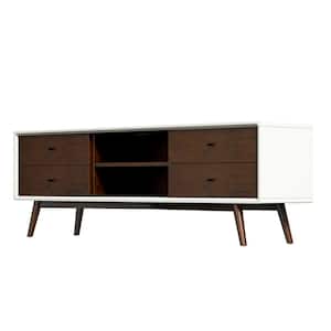 Francesca 70.9 in. Mid-Century White Low Profile Entertainment TV Stand for TVs up to 72 in. with 6 Storage Cabinets